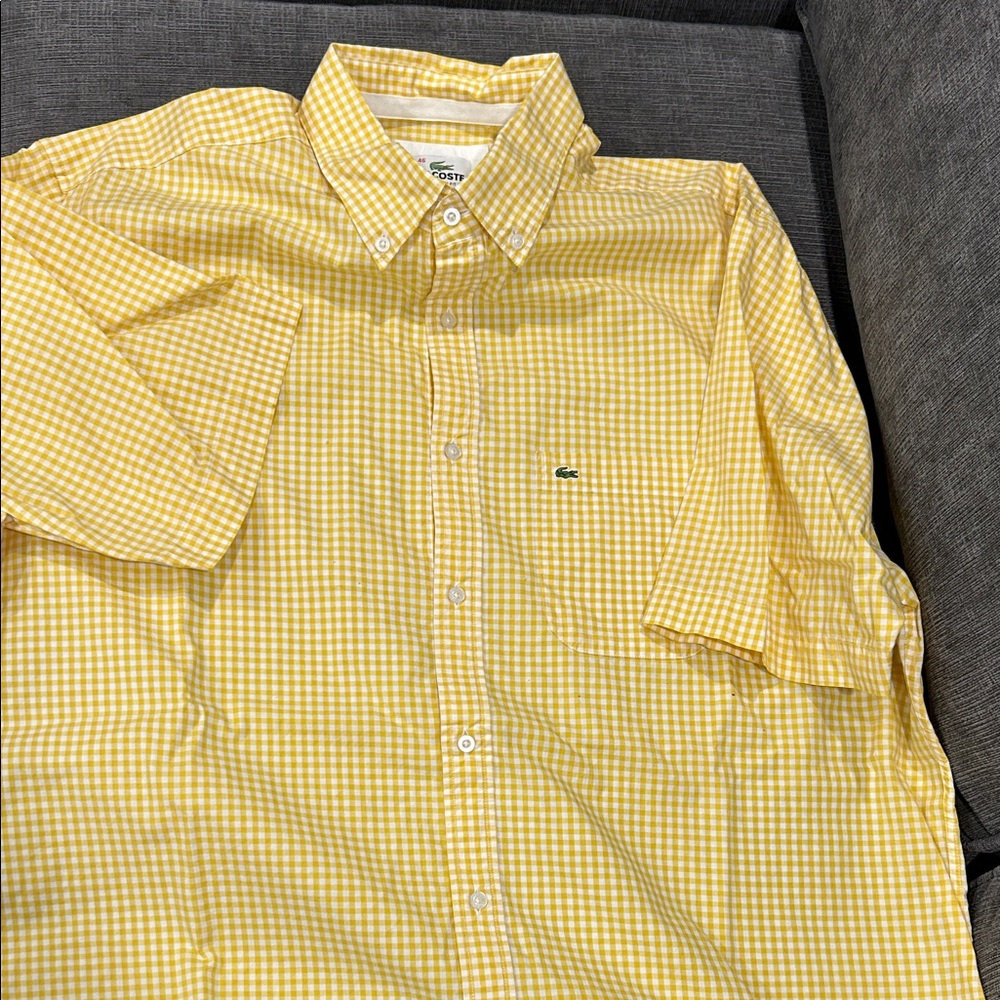Lacoste Men's Yellow Checkered Button-Down Shirt